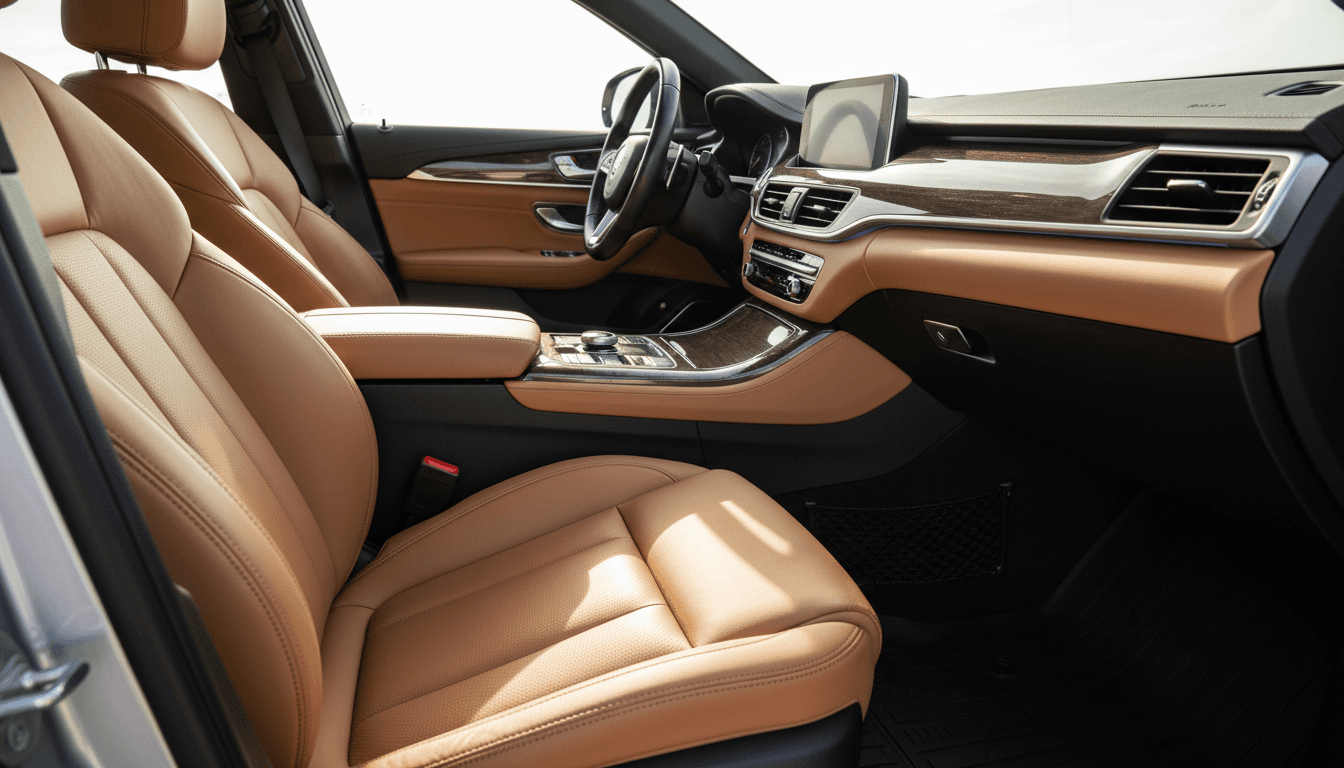 Detailed car interior with spotless leather and dashboard